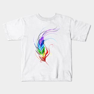 Rainbow Feather on White Background Kids T-Shirt